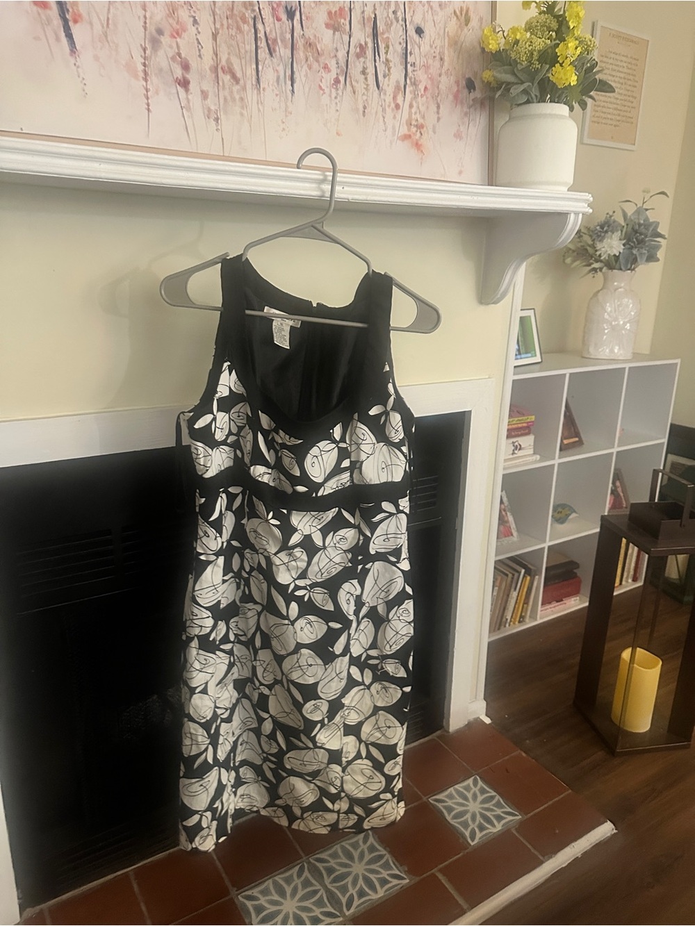 Evan Picone Black and White Floral Midi Dress